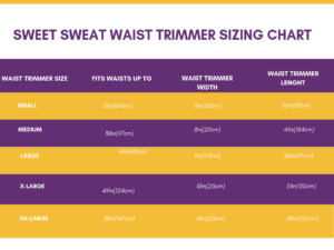 Sweet Sweat waist trimmer belt sizing chart