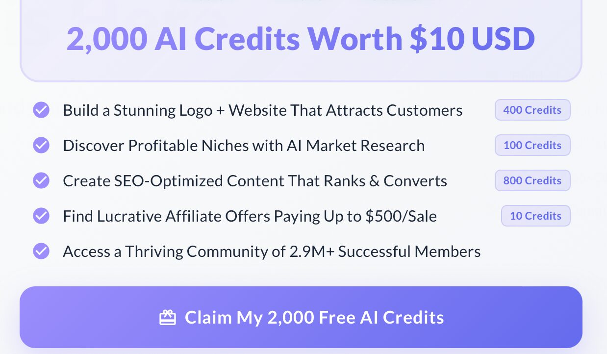 Here’s $10 in free AI credits (2,000 credits) to build your blog as well. No obligation, no credit card.