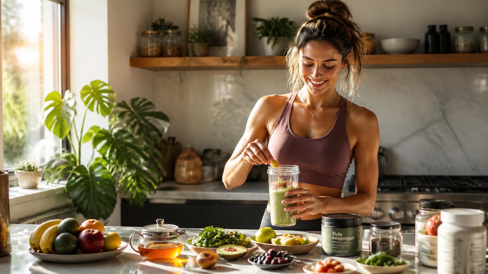 Happy woman preparing a healthy breakfast