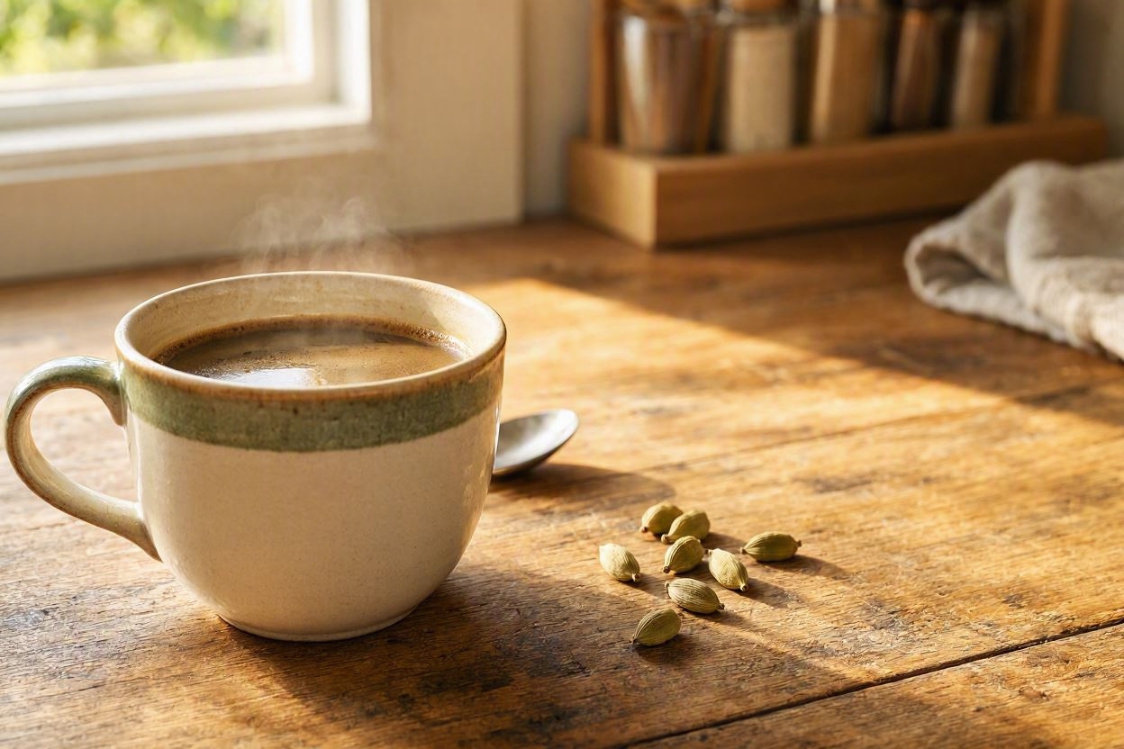 cardamom spiced coffee with cardamom pods