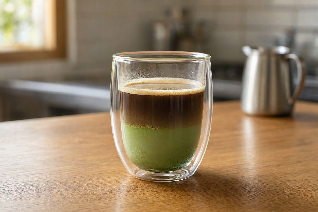 matcha coffee dirty latte layered